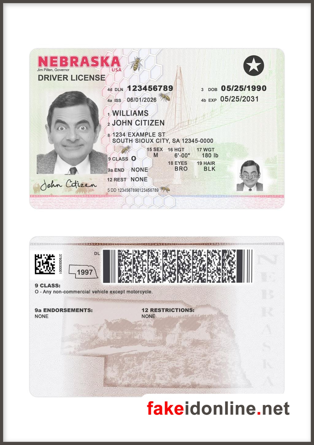 Nebraska Driver License PSD Template